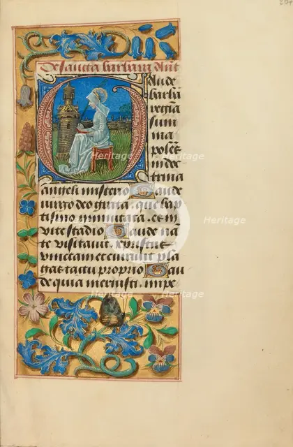 Initial G: Saint Barbara; Crohin-La Fontaine Hours, (about 1480-1485?). Creators: Master of the Dresden Prayer Book, Workshop of the Master of the Dresden Prayer Book.