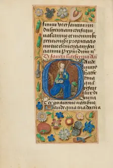Initial G: Saint Catherine; Crohin-La Fontaine Hours, (about 1480-1485?). Creators: Master of the Dresden Prayer Book, Workshop of the Master of the Dresden Prayer Book