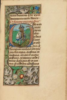 Initial G: Saint George and the Dragon; Crohin-La Fontaine Hours, (about 1480-1485?). Creators: Master of the Dresden Prayer Book, Workshop of the Master of the Dresden Prayer Book
