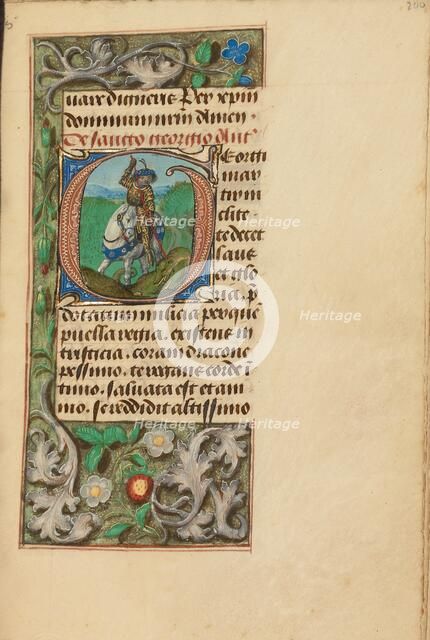 Initial G: Saint George and the Dragon; Crohin-La Fontaine Hours, (about 1480-1485?). Creators: Master of the Dresden Prayer Book, Workshop of the Master of the Dresden Prayer Book.