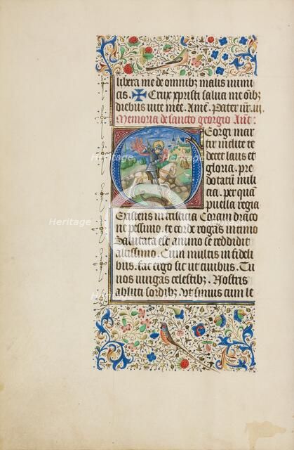 Initial G: Saint George and the Dragon; Llangattock Hours, 1450s. Creator: Master of the Llangattock Hours.