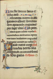Initial G: The Virgin Mary Pointing to Books Burning in a Fire; Ruskin Hours, about 1300. Creator: Unknown