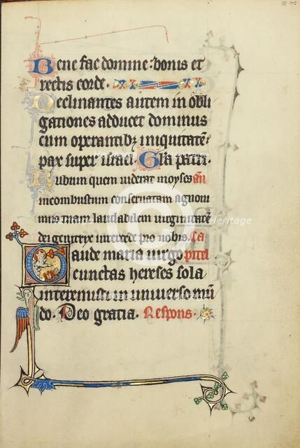Initial G: The Virgin Mary Pointing to Books Burning in a Fire; Ruskin Hours, about 1300. Creator: Unknown.