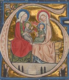 Initial G: The Virgin, Saint Elizabeth, and the Infants John the Baptist and Christ, about 1300. Creator: Unknown