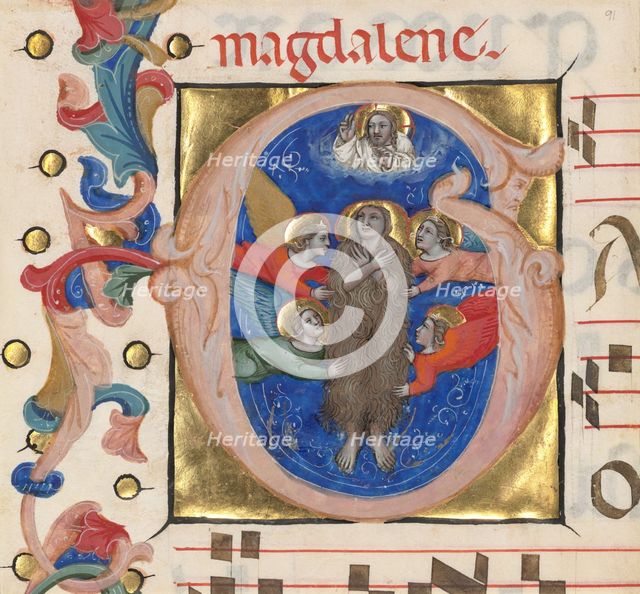 Initial G: The Assumption of Saint Mary Magdalene, about 1392-1402. Creator: Niccolo di Giacomo da Bologna.