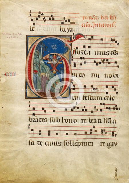 Initial G: The Stigmatization of St. Francis, about 1275. Creator: Rinaldo da Siena.
