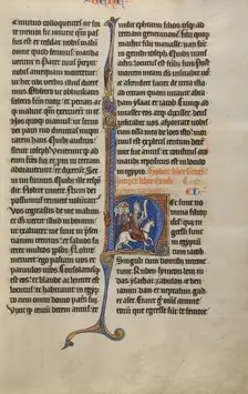 Initial H: Moses Riding toward the Israelites; Marquette Bible, about 1270. Creator: Unknown