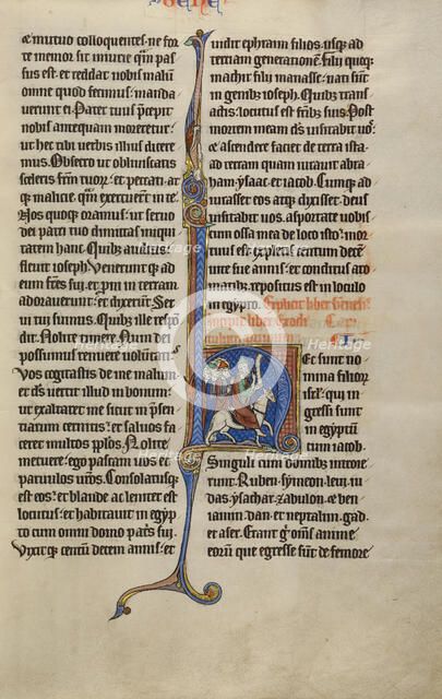 Initial H: Moses Riding toward the Israelites; Marquette Bible, about 1270. Creator: Unknown.