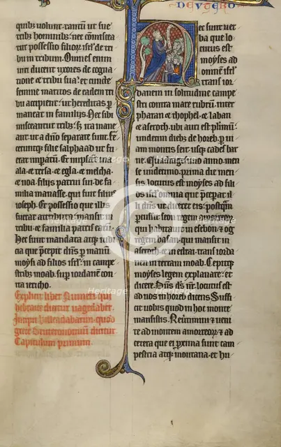 Initial H: Moses Speaking to the Israelites; Marquette Bible, about 1270. Creator: Unknown.