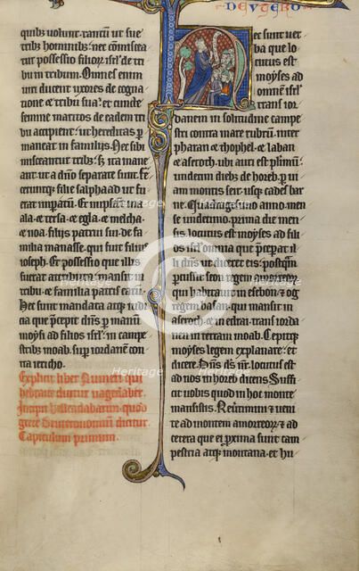 Initial H: Moses Speaking to the Israelites; Marquette Bible, about 1270. Creator: Unknown.