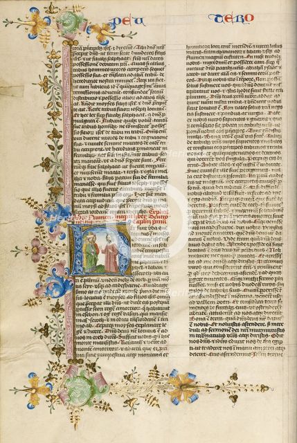 Initial H: Moses Speaking to the Israelites; Bible, about 1450. Creator: Circle of Stefan Lochner.