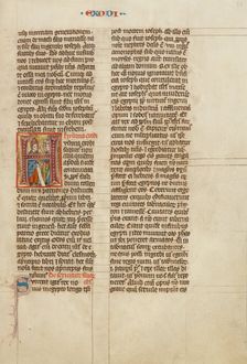 Initial H: Moses Speaking to the Israelites; Historia Scholastica, about 1300. Creator: Unknown