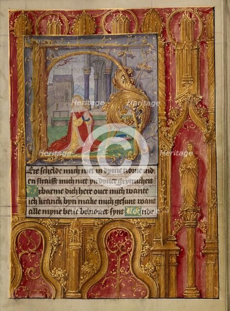 Initial H: David in Prayer; Book of Hours, about 1500. Creator: Workshop of Gerard Horenbout.