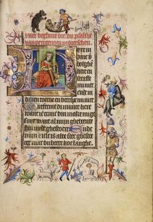 Initial H: David Playing the Harp; Book of Hours, after 1460. Creator: Unknown