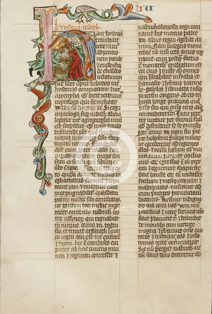 Initial H: Judith Beheading Holofernes; Historia Scholastica, about 1300. Creator: Unknown.