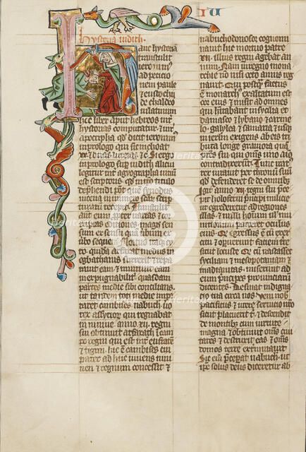 Initial H: Judith Beheading Holofernes; Historia Scholastica, about 1300. Creator: Unknown.