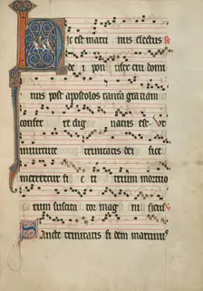 Initial H: Saint Martin Dividing His Cloak; Antiphonal, about 1260-1270. Creator: Unknown