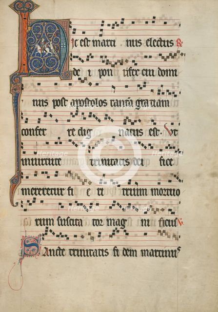 Initial H: Saint Martin Dividing His Cloak; Antiphonal, about 1260-1270. Creator: Unknown.