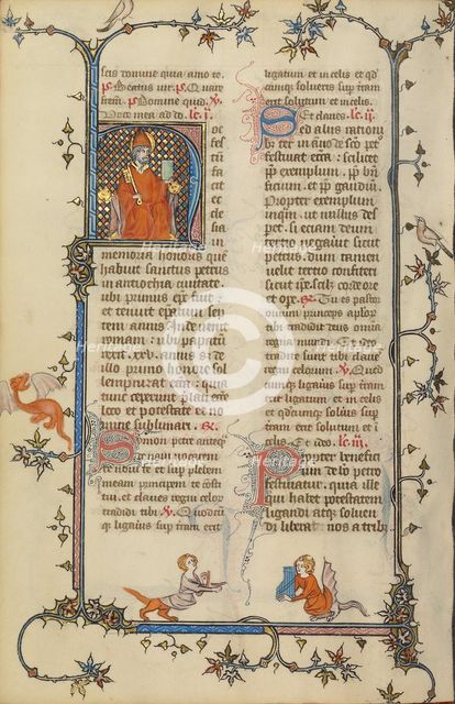 Initial H: Saint Peter Enthroned with a Key and a Book; Breviary, about 1320-1325. Creator: Unknown.