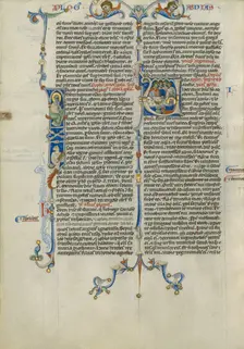 Initial I: Obadiah; Initial V: Obadiah Offering Food; Abbey Bible, about 1250-1262. Creator: Unknown