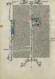 Initial I: Obadiah; Initial V: Obadiah Offering Food; Abbey Bible, about 1250-1262. Creator: Unknown