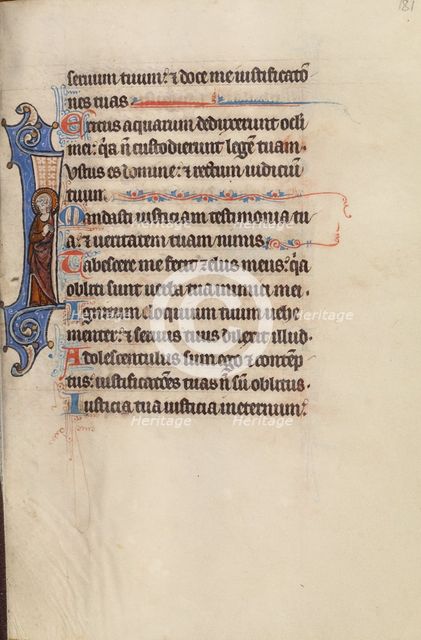 Initial I; Bute Psalter: A Saint, text and illumination about 1285. Creator: Bute Master.