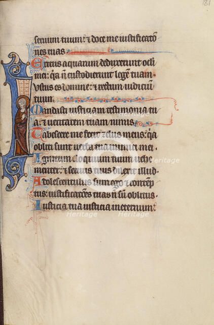 Initial I; Bute Psalter: A Saint, text and illumination about 1285. Creator: Bute Master.