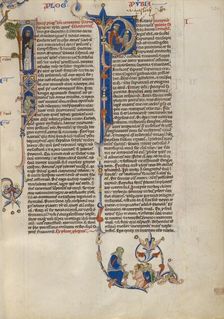 Initial I: Dominican friar with a book: Initial P: Solomon Instructing Pupil..., about 1250-62. Creator: Unknown