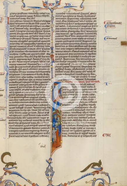 Initial I: Elimelech and His Wife Naomi Moving to the Land of Moab; Abbey Bible, about 1250-1262. Creator: Unknown.