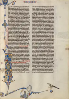 Initial I: God Appearing to Zechariah; Abbey Bible, about 1250-1262. Creator: Unknown