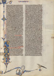 Initial I: God Appearing to Zechariah; Abbey Bible, about 1250-1262. Creator: Unknown
