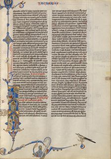 Initial I: God Appearing to Zechariah; Abbey Bible, about 1250-1262. Creator: Unknown