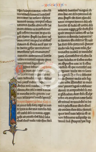 Initial I: God Speaking to Haggai; Marquette Bible, about 1270. Creator: Unknown.