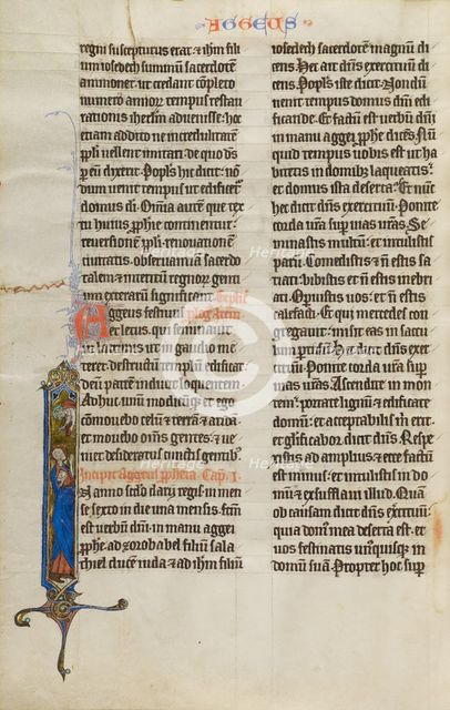 Initial I: God Speaking to Haggai; Marquette Bible, about 1270. Creator: Unknown.