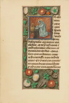 Initial I: Saint Mark; Crohin-La Fontaine Hours, (about 1480-1485?). Creators: Master of the Dresden Prayer Book, Workshop of the Master of the Dresden Prayer Book