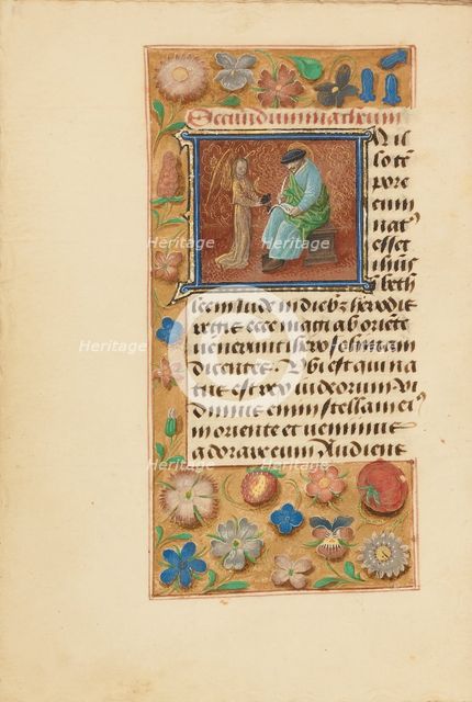 Initial I: Saint Matthew; Crohin-La Fontaine Hours, (about 1480-1485?). Creators: Master of the Dresden Prayer Book, Workshop of the Master of the Dresden Prayer Book.