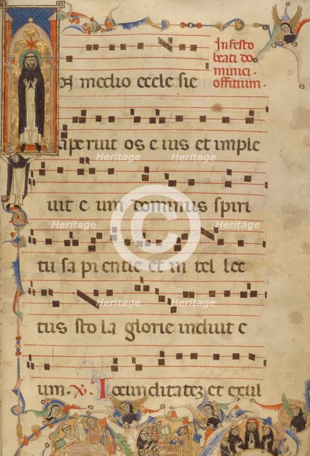 Initial I: Saint Dominic Enshrined; Gradual - History of the Dominican Order, about 1270. Creator: Jacobellus of Salerno.