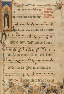 Initial I: Saint Dominic Enshrined; Gradual - History of the Dominican Order, about 1270. Creator: Jacobellus of Salerno
