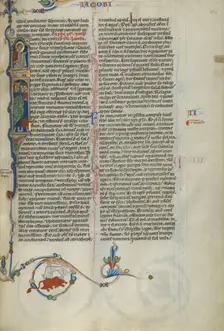 Initial I: Saint James with Christ above; Abbey Bible, about 1250-1262. Creator: Unknown