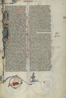 Initial I: Saint James with Christ above; Abbey Bible, about 1250-1262. Creator: Unknown