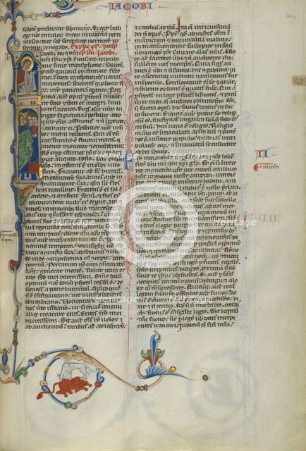 Initial I: Saint James with Christ above; Abbey Bible, about 1250-1262. Creator: Unknown.