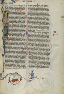 Initial I: Saint James with Christ above; Abbey Bible, about 1250-1262. Creator: Unknown