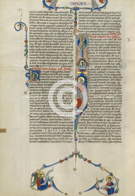 Initial I: Saint John with God above; Abbey Bible, about 1250-1262. Creator: Unknown.