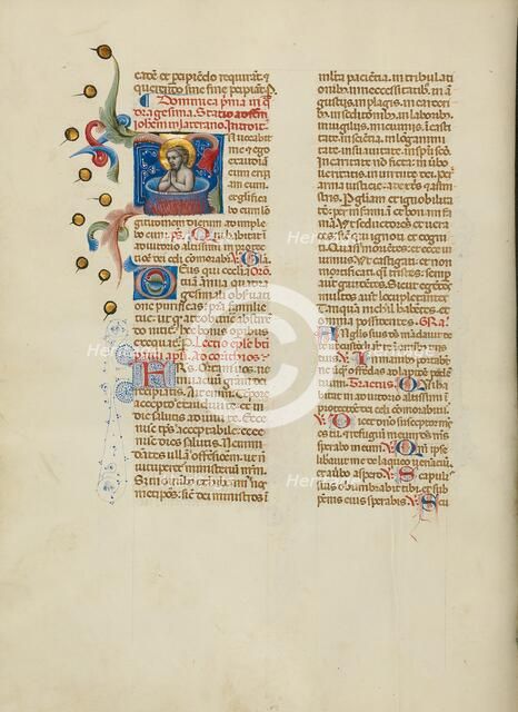 Initial I: Saint John the Evangelist in a Vat of Boiling Oil; Missal, between about 1389 and 1400. Creator: Master of the Brussels Initials.