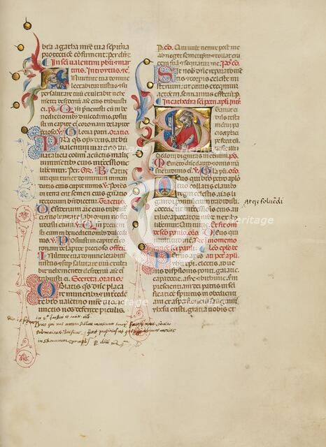 Initial I: Saint Valentinus: Initial S: Saint Peter; Missal, between about 1389 and 1400. Creator: Master of the Brussels Initials.