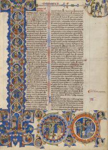 Initial I: Scenes of the Creation of the World and the Life of Christ; Abbey Bible, about 1250-1262. Creator: Unknown