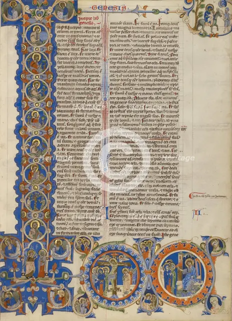 Initial I: Scenes of the Creation of the World and the Life of Christ; Abbey Bible, about 1250-1262. Creator: Unknown.