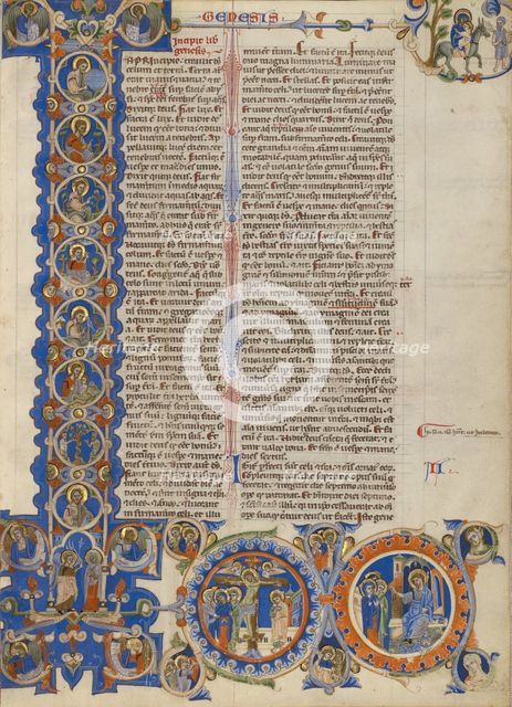 Initial I: Scenes of the Creation of the World and the Life of Christ; Abbey Bible, about 1250-1262. Creator: Unknown.