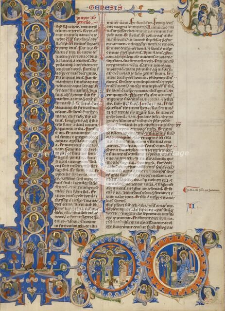 Initial I: Scenes of the Creation of the World and the Life of Christ; Abbey Bible, about 1250-1262. Creator: Unknown.