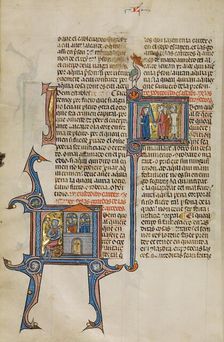 Initial I: Two Men in Prisons: Initial I: Two Men Killing Two Other Men with a..., about 1290-1310. Creator: Unknown